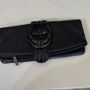 HOBO Black Leather Clutch with Strap Detail